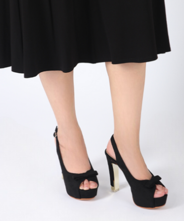Lusy Elegant Black Bow Block Heels -front view