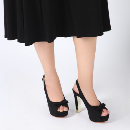 1 Lusy Elegant Black Bow Block Heels -front view