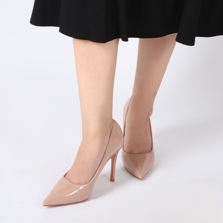 Mrs. Independent Shiny Pointed Stiletto Heels Beige Side View