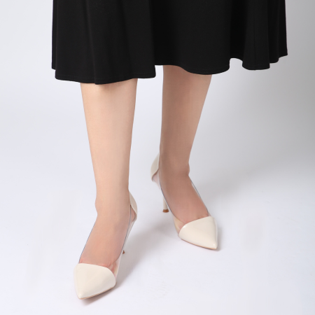 1 Sheela Chic Transparent Heel Pumps Sandals - Beige front view
