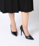 Mrs. Independent Shiny Black Pointed Stiletto Heels Front View