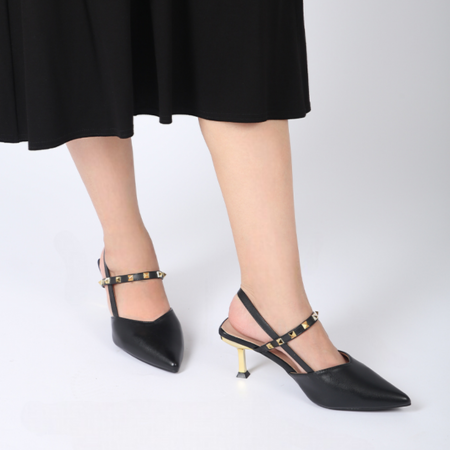 2 Rivet Studded Slingback Heels - front view