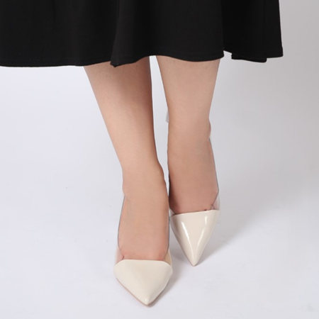 2 Sheela Chic Transparent Heel Pumps Sandals - Beige front view