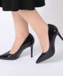 Mrs. Independent Shiny Pointed Stiletto Heels Black Side View