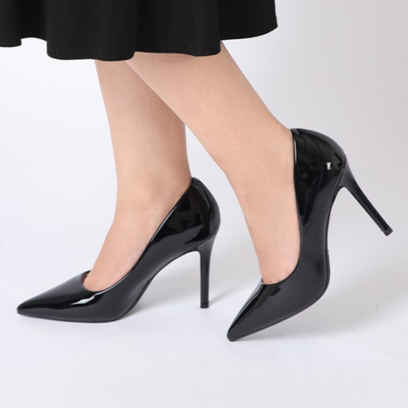 Mrs. Independent Shiny Pointed Stiletto Heels Black Side View