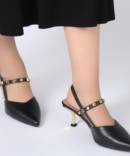 3 Rivet Studded Slingback Heels - zoomed front view