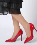 Mrs. Independent Shiny Pointed Stiletto Heels Red Side View