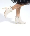 Najwa Glittery Bowknot Heeled Boots Sandals- Beige side view