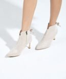 Najwa Glittery Bowknot Heeled Boots Sandals- Beige front view