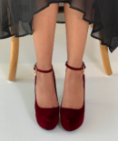 4 Alora Navy Blue Velvet Heels Crystal Buckle Side View