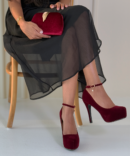 5 Dark Red Velvet Platform Heels 8.5cm Net Height