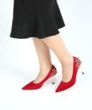 03-IMG_0989-1 Close-up of Red Pointed Toe Heels and Ankle Strap Detail