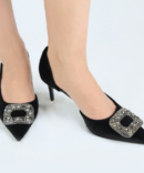 1 Shatha Black Velvet Pumps Heel Sandals - front view