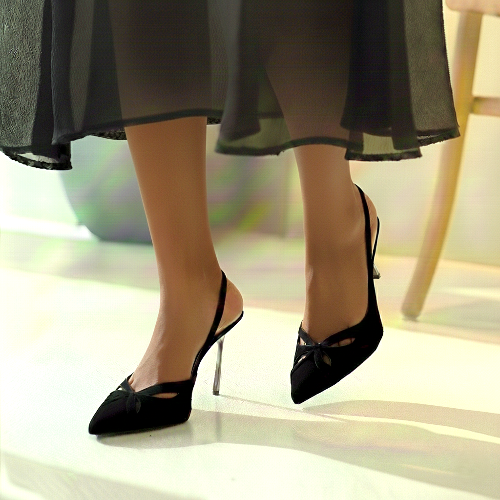10 Elegant Black Suede Pointy Heels Back View