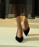 11 Close-up of Black Suede Pointy Heels Texture and Stiletto Heel