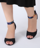 3 Lora Black Floral Heel Medium Height Sandals - front view