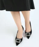 3-6 Shatha Black Velvet Pumps Heel Sandals