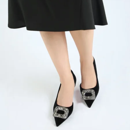 3-6 Shatha Black Velvet Pumps Heel Sandals
