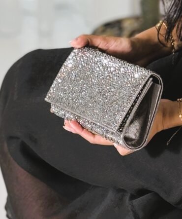Valeria Platinum Sparkly Clutch Bag