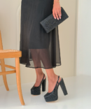 Tina Black Sparkly Platform Sandals Detail Close-up