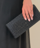 Close-up view of Tina Black Sparkly Clutch Evening Bag